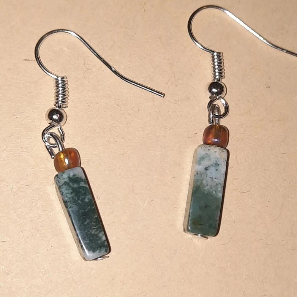 SOLD agate drop hook earrings silvertone - Picture 1 of 4